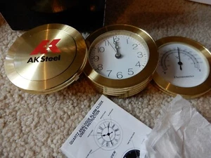 VINTAGE AK STEEL DESK CLOCK THERMOMETER FOLDING BRAND NEW IN BOX - Picture 1 of 4