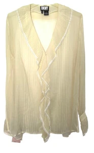 NEW DKNY Sheer Silk Blouse Top w/Ruffles Nordstrom Tag $215 Size L Vtg?Hong Kong - Picture 1 of 4