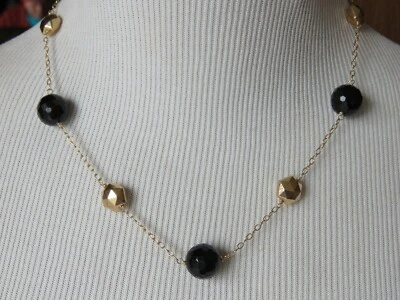 ZOE B. Solid 14K Yellow Gold Necklace Choker Gold Beads Smoky Quartz 15.9gr.*18" - Image 1 of 4