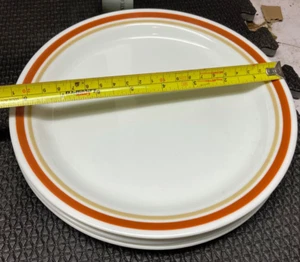 Corelle Lunch Plates 8 1/2" White orange and tan rim pre owned free shipping - Picture 1 of 7