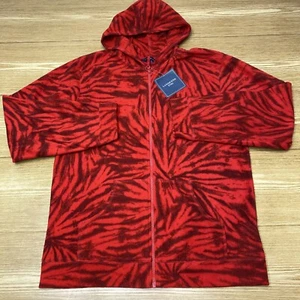 Lands End Hoodie Boys Size L Red Animal Print Thermal Fleece Zip Up Sweater NWT - Picture 1 of 19