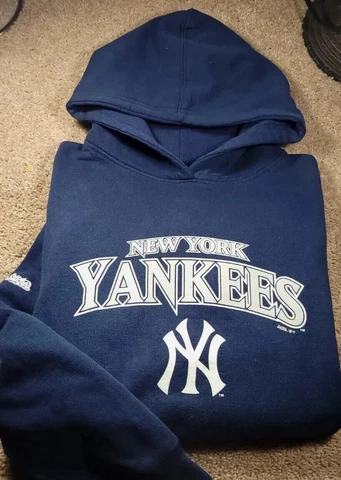 MLB NEW YORK YANKEES-Navy Jersey Knit, Logo Pullover Hoodie Sweatshirt-Yth (XL) Cover