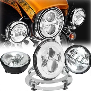 7" LED Projector Headlight + 4.5" Passing Lights for Harley Touring Motorcycle - Picture 1 of 12