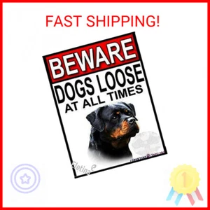 Warning Tin Signs Beware Dogs Loose At All Times Aluminum Metal Sign Rottweiler - Picture 1 of 2
