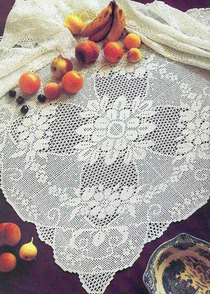 Filet Crochet Pattern, Square Doily Tablecloth Chart Houseware PDF Free Shipping - Image 1 of 4