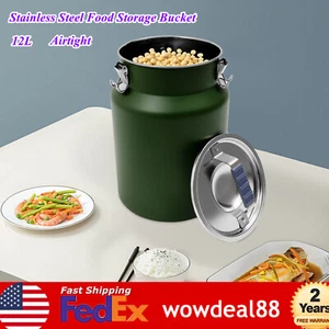 12L Steel Food Storage Container Dispenser Dry Grain Rice Seal Storage Tank+Lid - Picture 1 of 13
