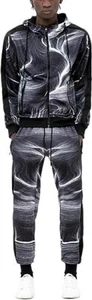 Mebius Men's Black Sweatsuit 2 Piece Hoodie Tracksuit Set Jogging Suit Size S - Picture 1 of 5