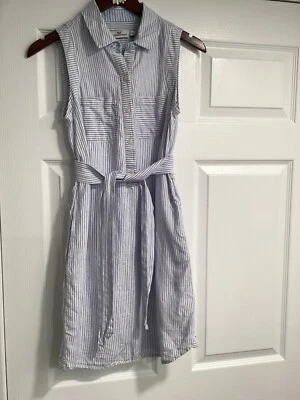 Vestido Vineyard Vine a Rayas Lino Bolsillos Abotonados Sin Mangas Cinturón Talla 00 Foto 1 de 4