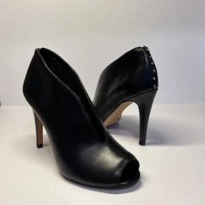 Halogen Nordstrom Katrina Ankle Booties Black Leather Peep Toe Shoes Size 7M - Picture 1 of 12