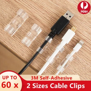 20-60PCS Self-Adhesive Cable Clips Management Cord Wire Organizer Holder Line AU - Picture 1 of 30