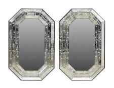PAIR OF VENETIAN FACETED OCTAGONAL FLORAL ETCHED MIRRORS