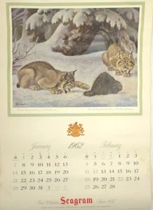 Calendario de vida silvestre publicidad alcohol whisky fino House of Seagram 1962 vintage - Imagen 1 de 8