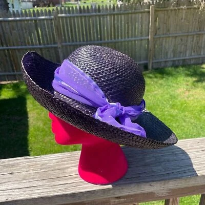 复古 Straw Kentucky 德比帽带丝带黑色和紫色 — 第 1/4 张图片
