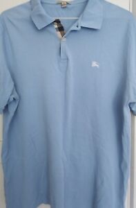 Burberry Brit Mens Polo Nova Check Collar Short Sleeve Shirt Size XL Light Blue