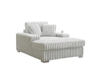 Chaise Lounge Luna de gran tamaño sofá cama de felpa gris acanalado suave Foto 1 de 3