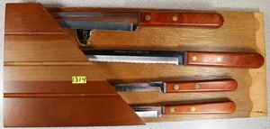 ROBESON Stainless USA ROSEWOOD Handle 4 Pc Kitchen Knife Set & Holder SHIPS FREE - Picture 1 of 10