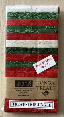 Timeless Treasures Tonga Treats Strip 40: 2.5” X 43/44”  Jingle  New!! Christmas - Image 1 of 4