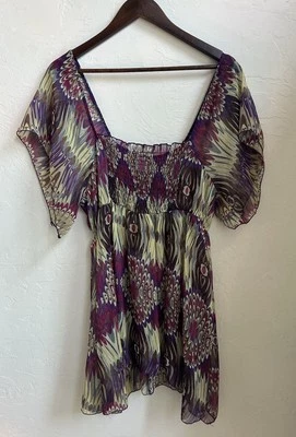 Y2K 90s Sheer Babydoll Tunic Top L Fairy Grunge Dainty Kimono Asymmetric Rue21 - Image 1 of 4