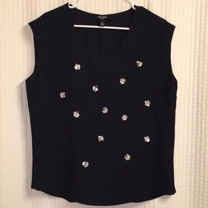 Nine West Top Mujer Talla Mediana Blusa Talla Mediana Sin Mangas Aplique Flor - Imagen 1 de 12