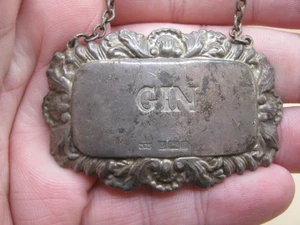 Vintage Birmingh Hallmarked Sterling Silver Bottle Tag / Decanter Label - GIN - Picture 1 of 4