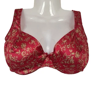 Vintage Maidenform Satin Seduction BH 34C Bügel rot gold Brokat ungefüttert - Bild 1 von 17