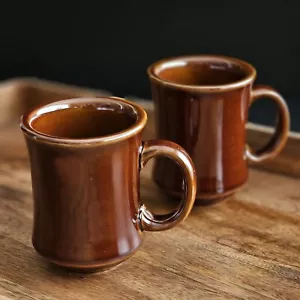 Set of 2 CAC Brown Mugs Coffee Cups Restaurant Style Glazed Ceramic - Picture 1 of 3
