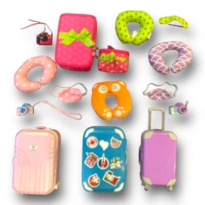 Doll Travel Set w Suitcases Neck Pillows Cameras Eye Covers Boarding Tickets - Picture 1 of 21