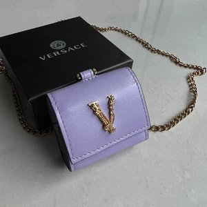 VERSACE Leather  Virtus Airpod Case Purple NEW $415 - Picture 1 of 12