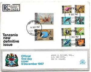 Tanzania Stamps 1967 Definitives FISHES FDC REGISTERED KENYA. - Picture 1 of 2
