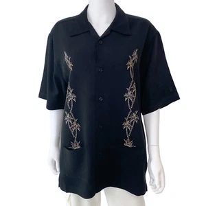 Havana Jack’s Cafe size M Men’s Black Palm Tree Embroidered Hawaiian Shirt - Picture 1 of 9