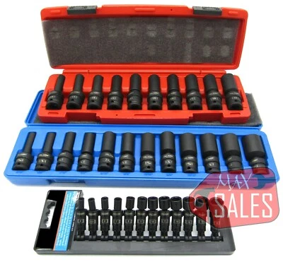 34pc 3/8" & 1/4" Drive Universal Ball Swivel Deep Impact Socket Set SAE & METRIC - Image 1 of 4