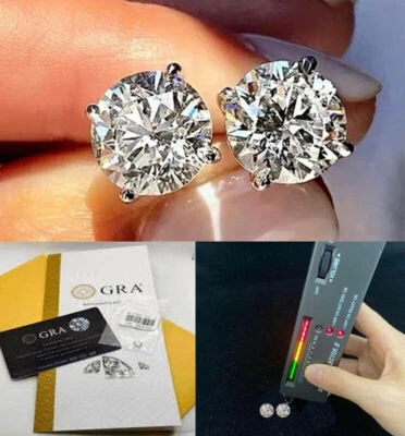 GRA Certified D VVS1 Moissanite Solitaire Stud Earrings Women SOLID 925 SILVER - Image 1 of 4