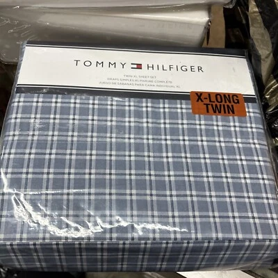 Tommy Hilfiger Juego de Sábanas Doble 3 Piezas Azul a Cuadros XL Extra Largo NUEVO Foto 1 de 3