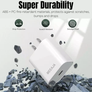MEEAJA 20W PD Wall Charger Adapter USB-C Charging Cord For Apple iPhone 14 13 12 - Picture 1 of 3