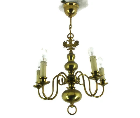 Chandelier 5 Lights  Arms Brass  Flemish Dutch  MId Century Farm Country Style Cover