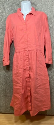 Eileen Fisher Medium Shirt Dress Linen Blend Button Stretch Coral Pink Coastal - Image 1 of 4