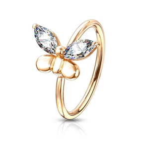 CZ Butterfly Bendable Ear Cartilage Daith Tragus Helix Hoop Nose Rings 20G - Picture 1 of 11