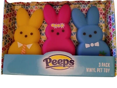 Peeps 3 Pack Vinyl Pet Toy Blue Pink Yellow Squeaker Easter 2021 New - Изображение 1 из 2