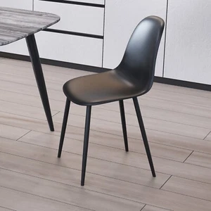 Set of 2 Black Dining Chairs Moulded PU Seat Tapered Metal Legs Kitchen Home New - Picture 1 of 9