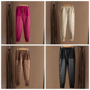 Lady Sweatpant Padded Pants Quilted Trouser Tapered Side Zip Warm Casual Fashion - Picture 1 of 16