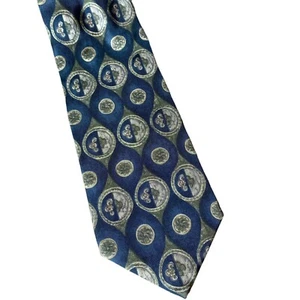 Bill Blass Neck Tie Blue Gold Pattern Circles 100% Silk Made In Mexico - Picture 1 of 4