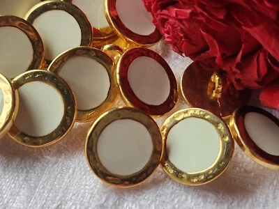 Lot 6 boutons vintage métal coeur blanc à pied doré 1,5 cm ref 1818 - Photo 1/2