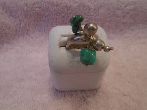 Anello in argento sterling .925 con sfere in argento da appendere e turchese misura 5 - Foto 1 di 6