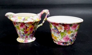 JAMES KENT DUBARRY English Chintz Bone China Ind 2 Oz Creamer & Mini Sugar READ - Picture 1 of 8