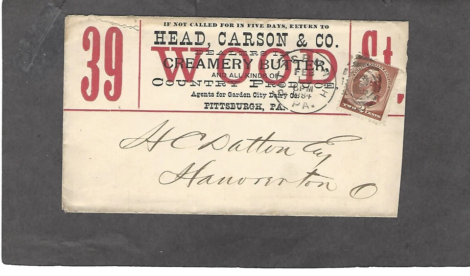 1884 HEAD,CARSON & CO,PITTSBURGH,PA CREAMERY BUTTER AND COUNTRY PRODUCE - Image 1 of 1