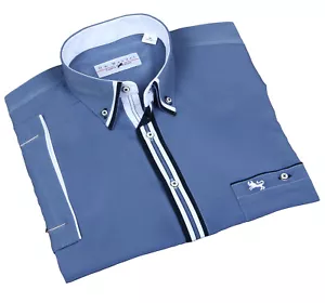 Funktionshemd Herren Kurzarm in Taubenblau. Exklusives Herrenhemd Sommer. - Bild 1 von 6