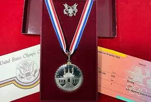 1984 LA Olympic Silver Dollar w/ Rare Medal Presentation Ribbon & Boxing Ticket - Picture 1 of 8