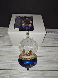 Soffieria De Carlini Italy Nativity Globe Glass Ornament Hand Blown Blue & Gold - Picture 1 of 11