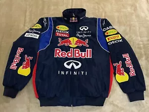 Unisex Adults Red Bull F1 Team Racing Cotton Padded Zip Jacket Navy Blue - Picture 1 of 12