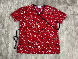 SB Scrub Top Womens Small Red Shortsleeve Geometric - Picture 1 of 9
